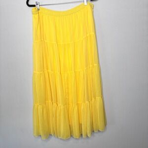 Linea by Louis Dell'Olio Maxi Skirt Size 1X Yellow Tiered Elastic Waist Flowy